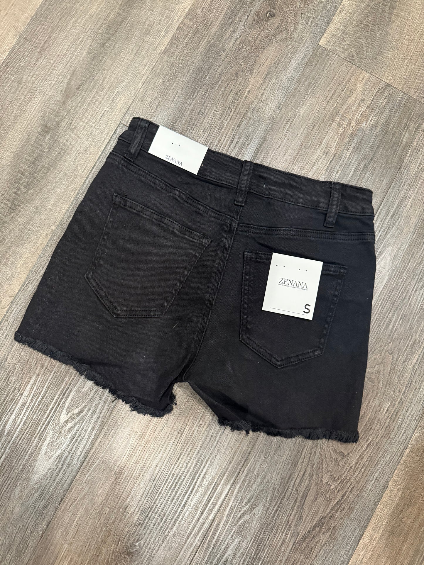 Black Acid Wash Frayed Hem