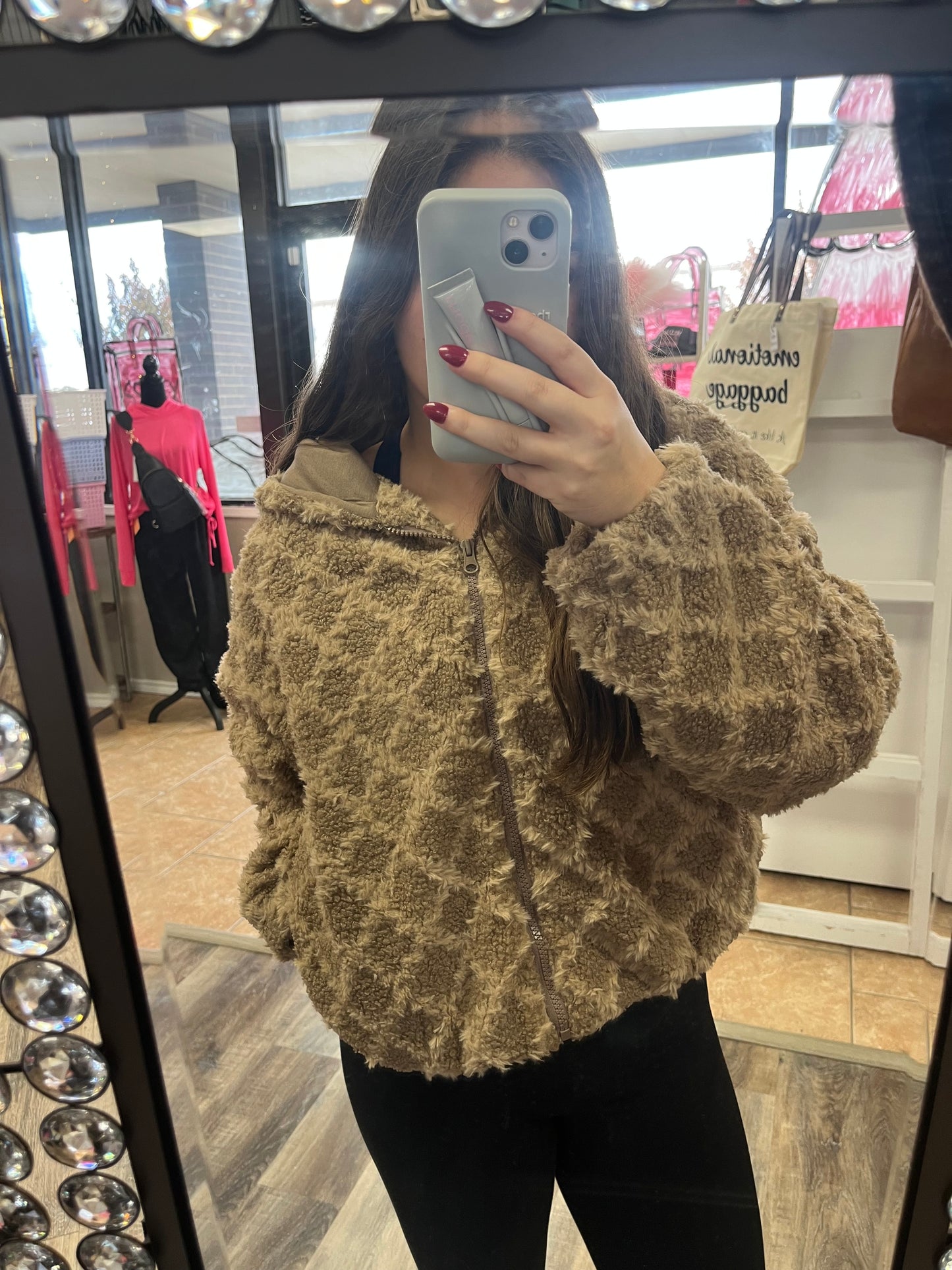 Oversized Fuzzy knit hooded jacket