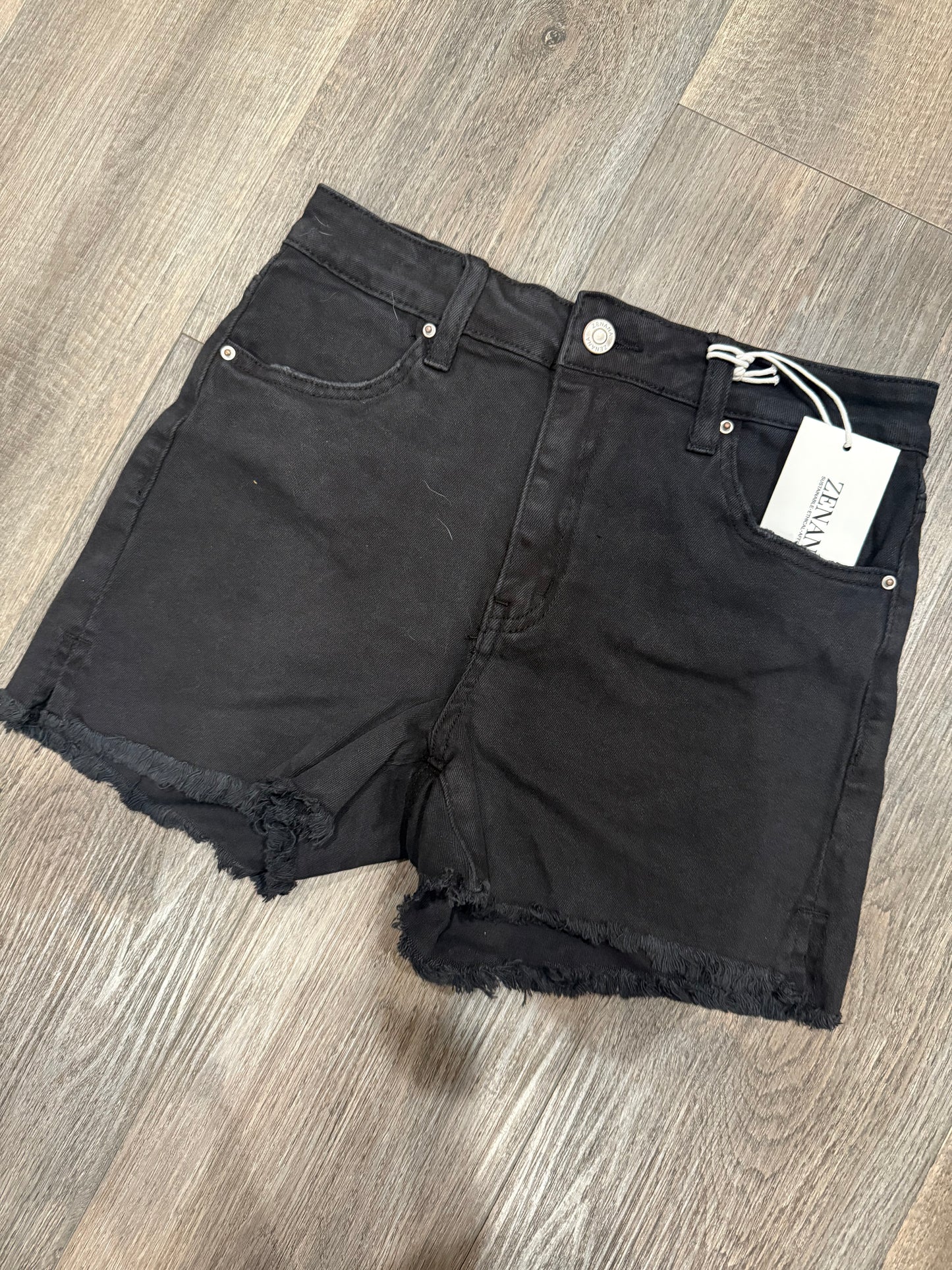 Black Acid Wash Frayed Hem