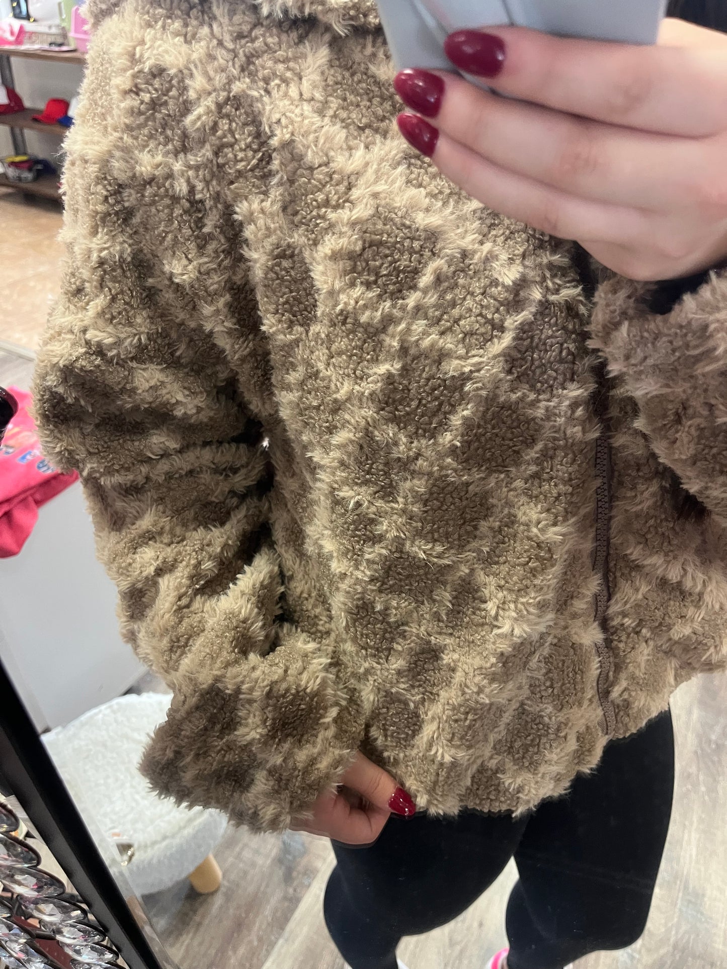 Oversized Fuzzy knit hooded jacket