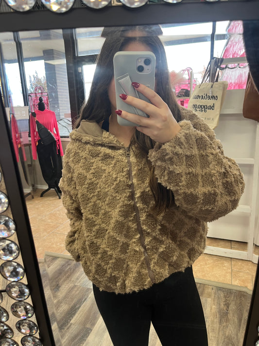 Oversized Fuzzy knit hoodie jacket