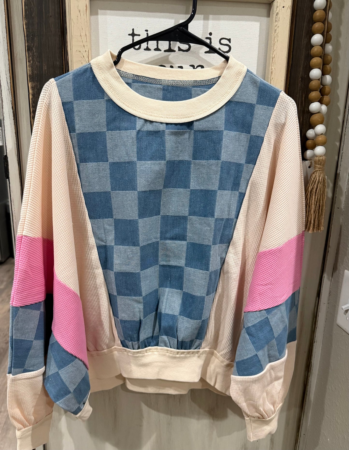 Checkered Denim Sweater