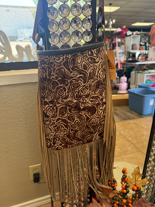 Western Crossbody Made with real tooled leather