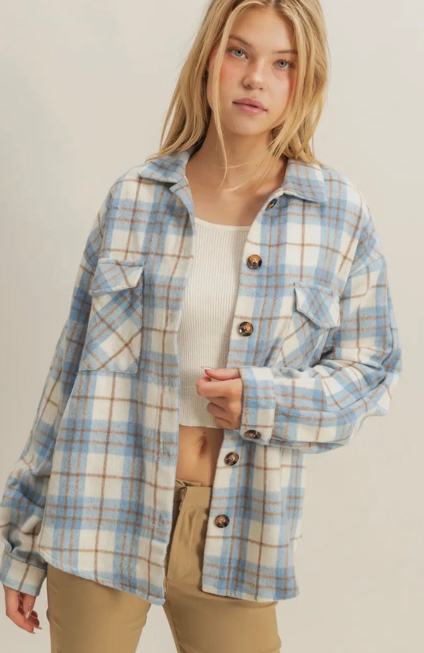 Light Blue Plaid Shacket