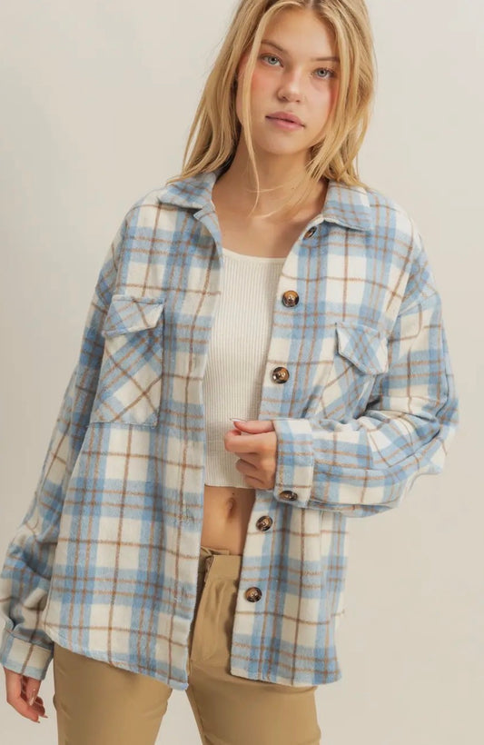 Light Blue Plaid Shacket