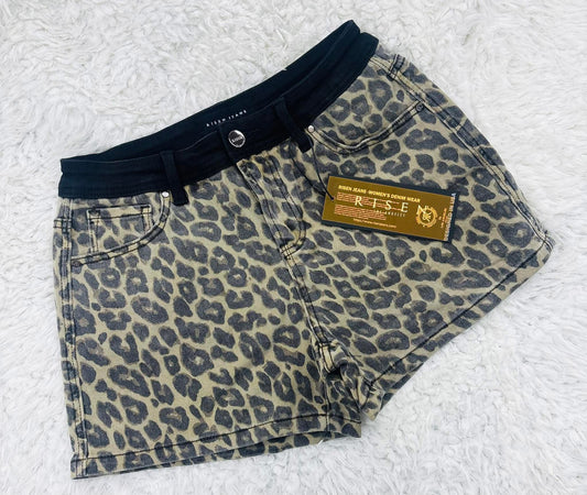 Risen Leopard Denim Shorts