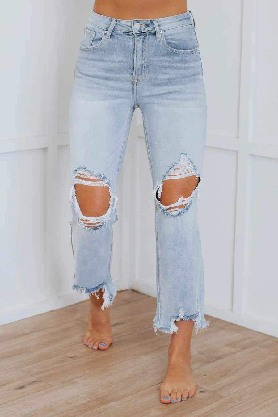 Risen cropped distressed denim