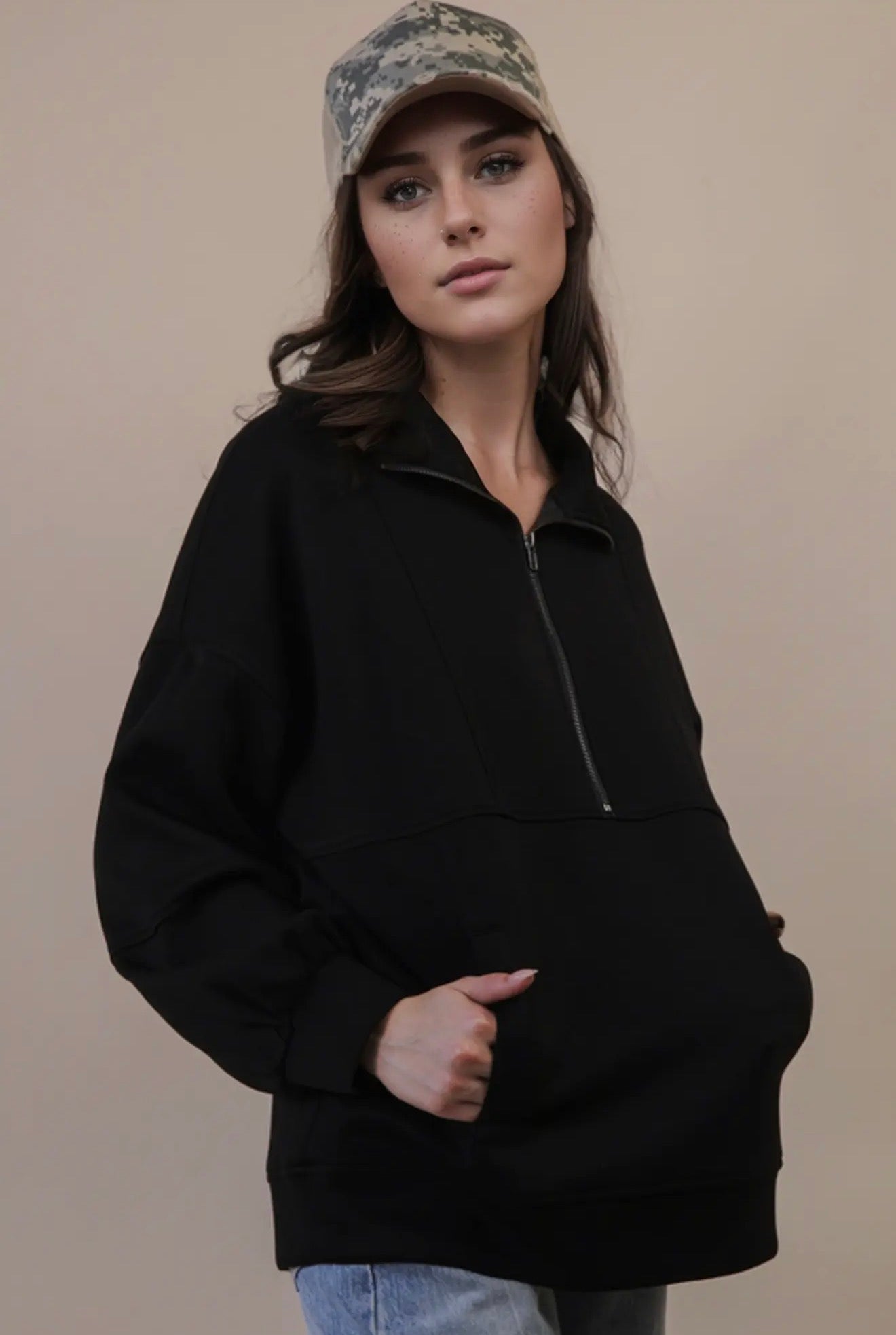 Black half zip oversize