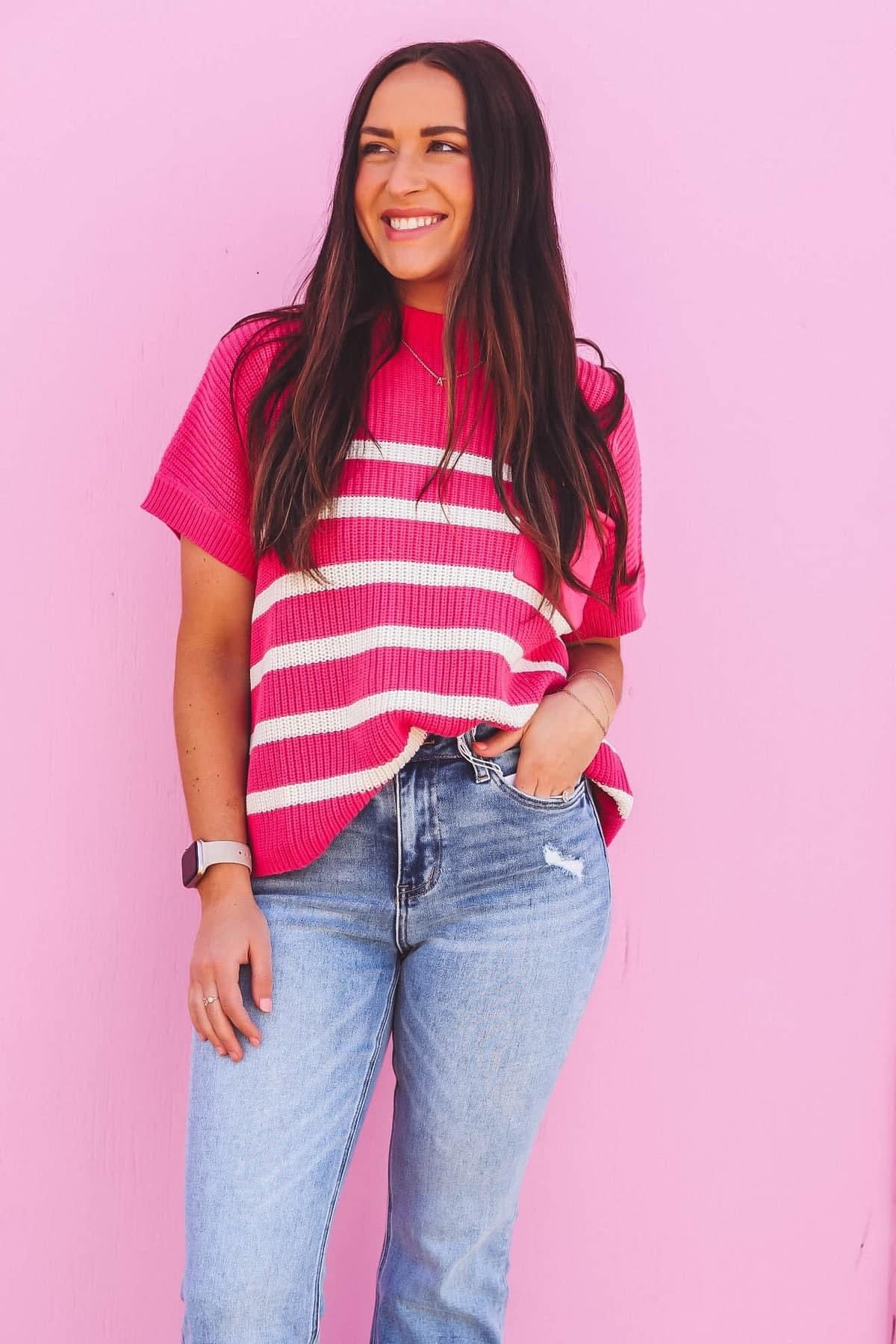 Pink & White knit top