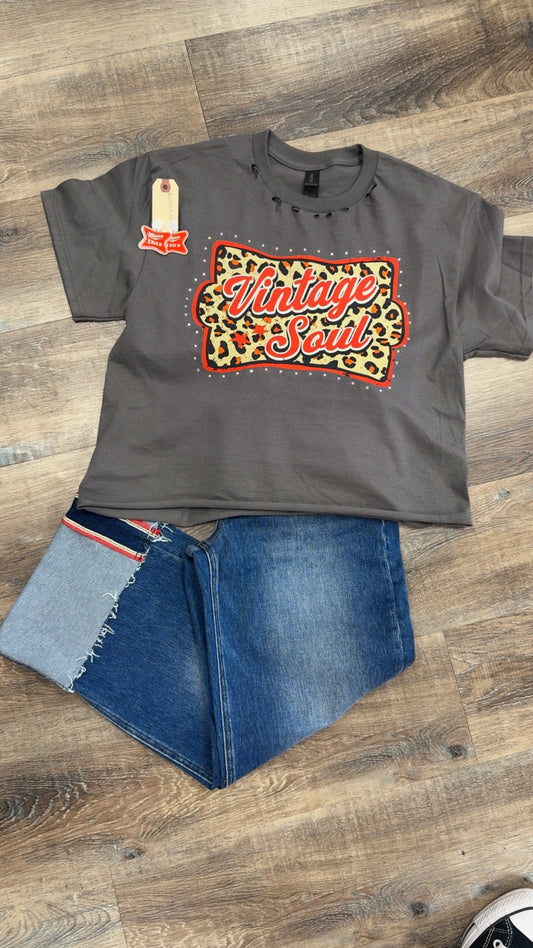 Vintage Soul Cropped & Distressed w/rhinestone