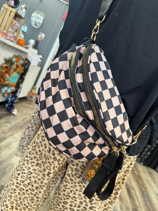 Brown Checkered Crossbody