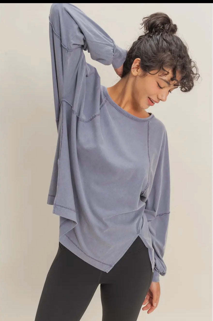 Washed oversize long sleeve with slit