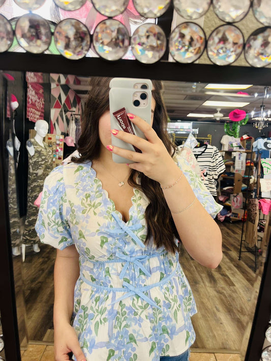 Umgee Floral Blouse Blue