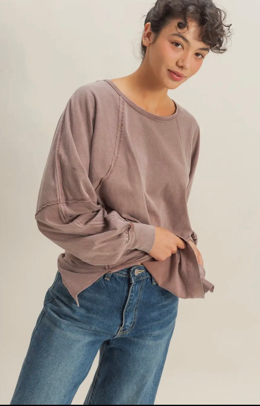 Washed oversize long sleeve with slit