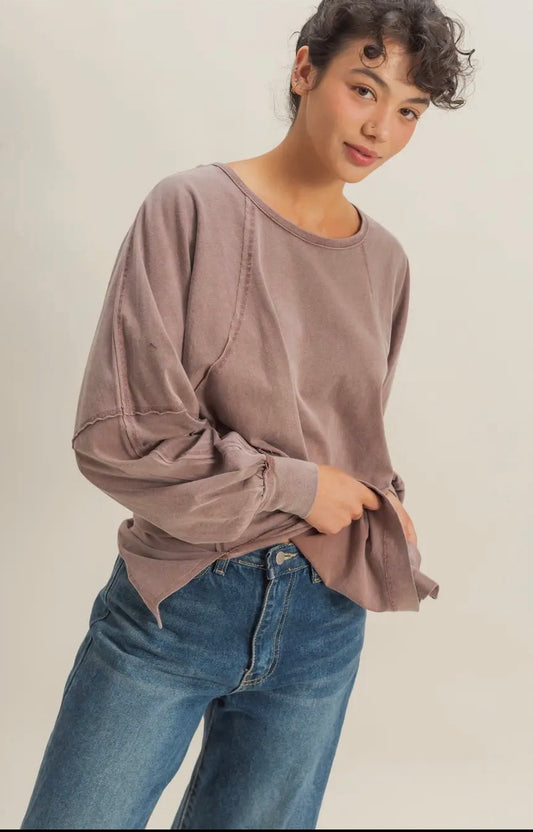 Washed oversize long sleeve with slit