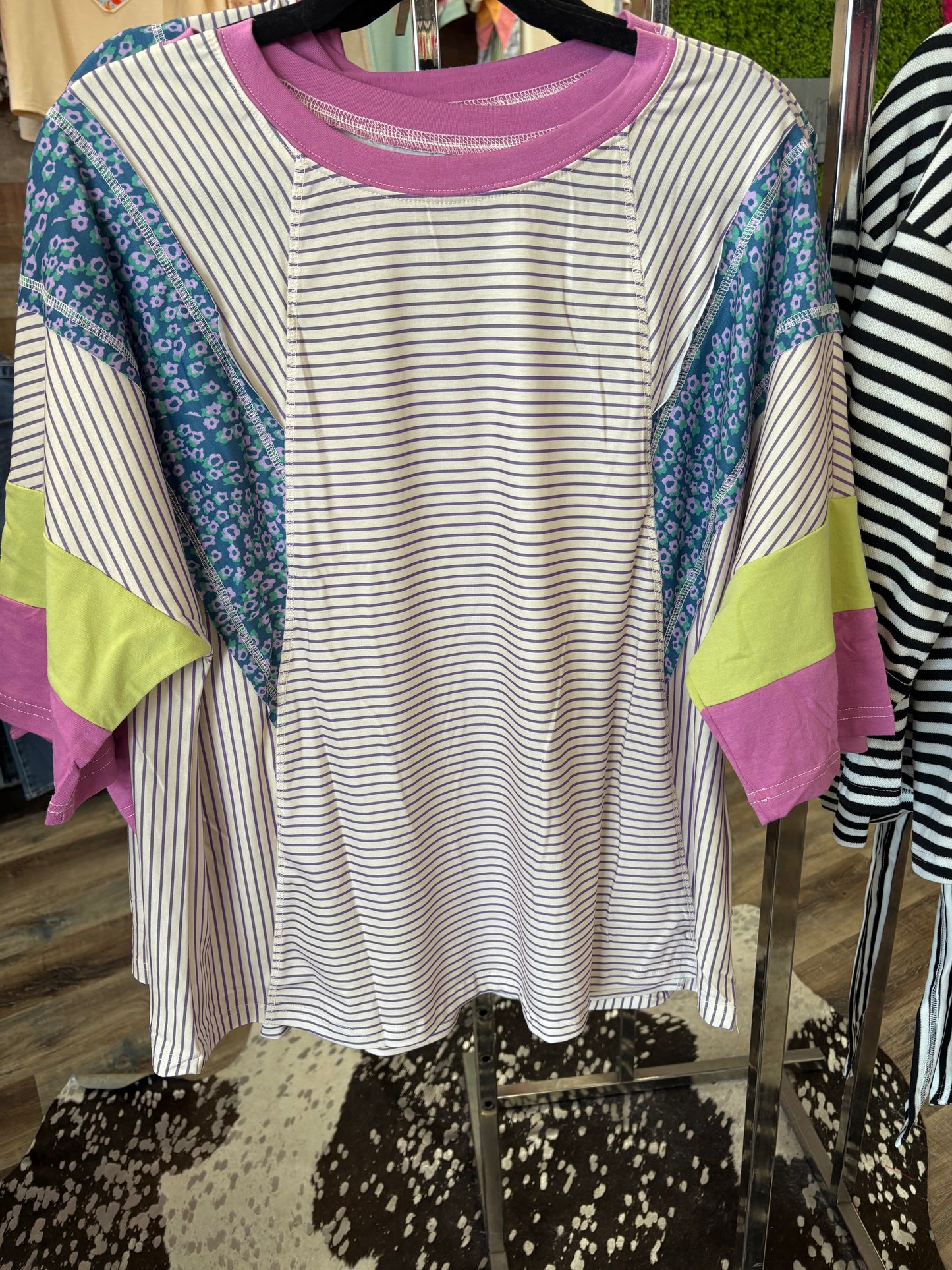 Striped patch work top