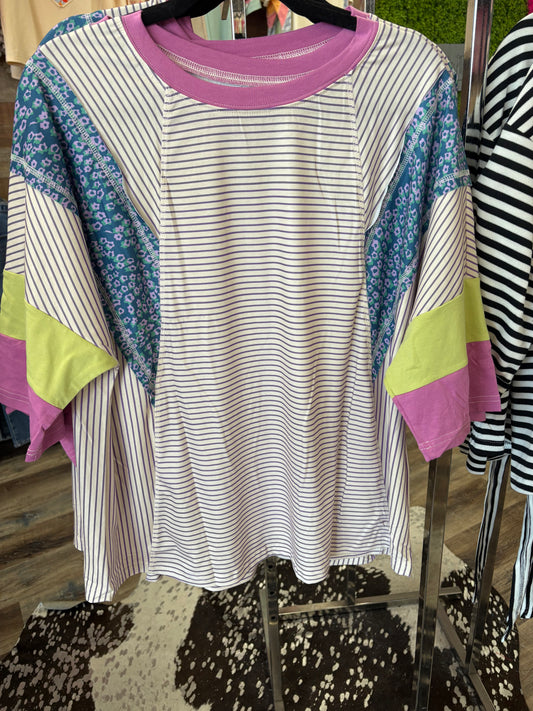Striped patch work top